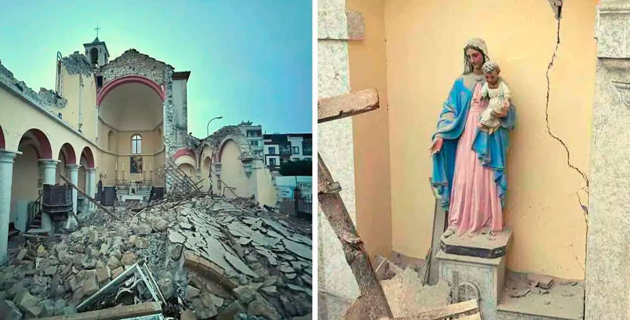 Agora, A Estátua Foi Transferida Para O Refeitório De Um Abrigo, Onde A Igreja Presta Apoio Às Vítimas Do Terremoto.