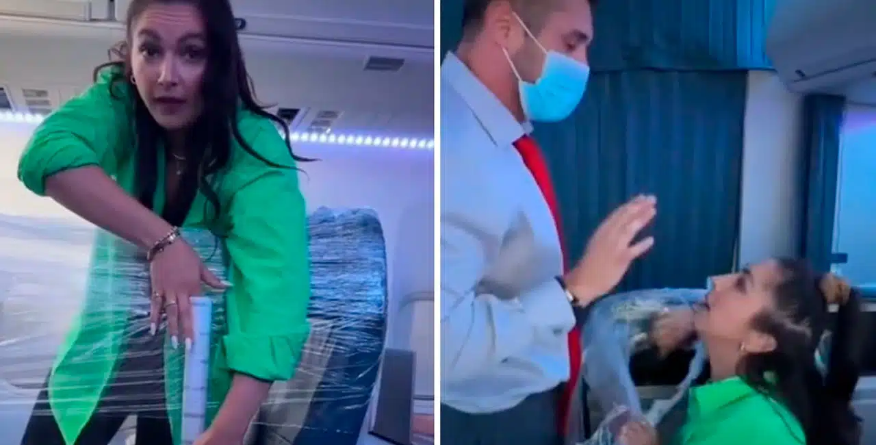 Uma Mulher Criou Uma Cena Bizarra Ao Envolver Uma Fileira De Três Assentos Em Plástico Para Se Isolar Do Restante Do Avião. A Companhia Aérea Interveio A Tempo.