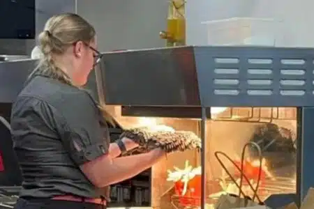 Funcionária Do Mcdonald'S É Vista Secando Esfregão Sujo No Aquecedor De Batatas Fritas