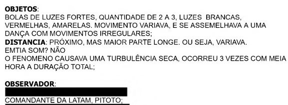 Um Piloto Da Latam Relatou Ter Avistado Um Objeto Voador Em Guarulhos, Que Tinha Luzes Brancas, Vermelhas E Amarelas Muito Fortes. No Relato, Consta Ainda Que O Ovni Causou Três Turbulências Secas Em Meia Hora. • Reprodução | Arquivo Nacional